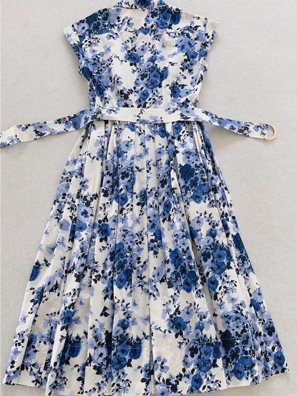 NWOT Cara Cara Blue Floral Belted Linen Midi Dress, Size US 2/4/6/8 - Picture 6 of 14
